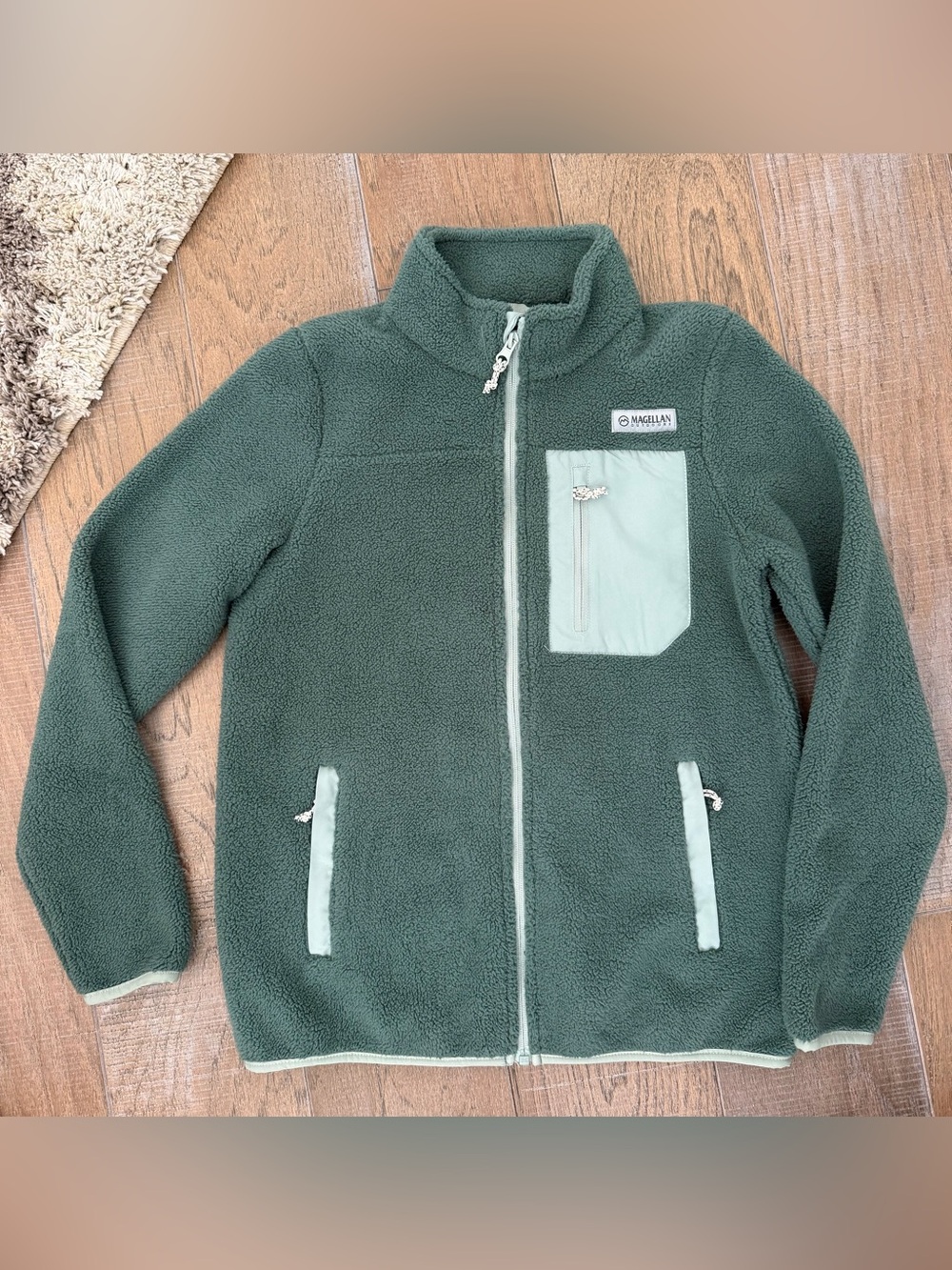 Magellan Outdoors Kids Green Fleece Jacket with Zip Chest Pocket